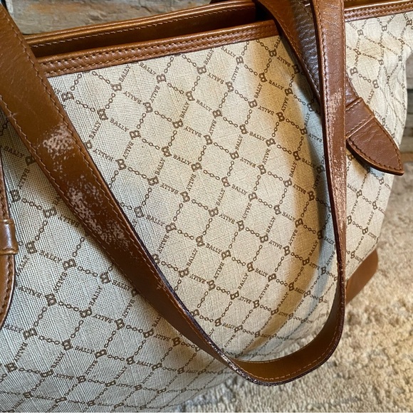Bally Vintage RARE Monogrammed B Medium Tote Bag Purse Handbag Brown Tan Leather - Picture 5 of 16